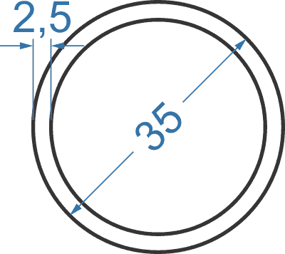 Алюминиевая труба круглая ø 35x2,5 мм, Д16, без покрытия
