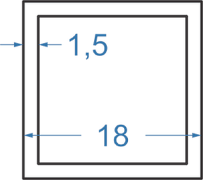 Алюминиевая труба квадратная 18x18x1,5 мм, АД31, без покрытия