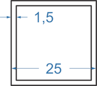 Алюминиевая труба квадратная 25x25x1,5 мм, АД31, без покрытия