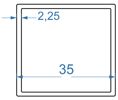 Алюминиевая труба квадратная 35x35x2,25 мм, АД35 (6082), без покрытия