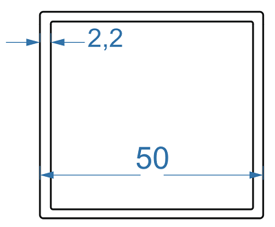 Алюминиевая труба квадратная 50x50x2,2 мм, АД35 (6082), без покрытия