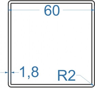 Алюминиевая труба квадратная 60x60x1,8 мм, АД31