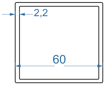 Алюминиевая труба квадратная 60x60x2,2 мм, АД35 (6082)