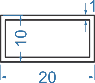 Алюминиевая труба прямоугольная 20x10x1 мм, АД31, без покрытия