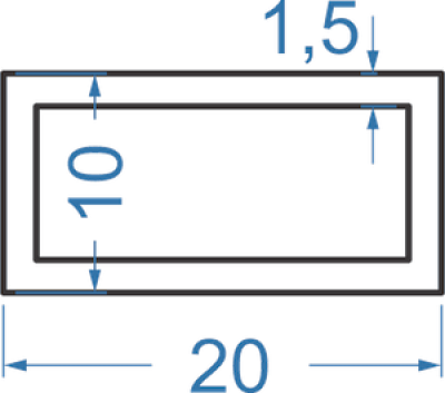 Алюминиевая труба прямоугольная 20x10x1,5 мм, АД31