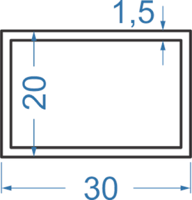 Алюминиевая труба прямоугольная 30x20x1,5 мм, АД31