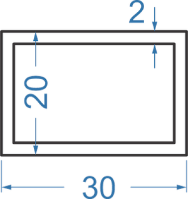 Алюминиевая труба прямоугольная 30x20x2 мм, АД31