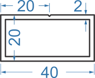 Алюминиевая труба прямоугольная 40x20x2 мм, АД31