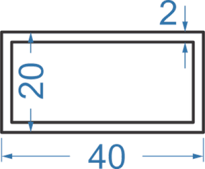 Алюминиевая труба прямоугольная 40x20x2 мм, АД31