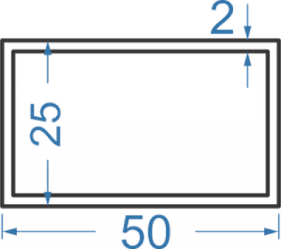 Алюминиевая труба прямоугольная 50x25x2 мм, АД31