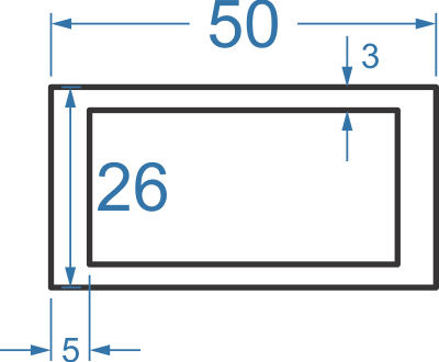 Алюминиевая труба прямоугольная 50x26x3х5 мм, АД31