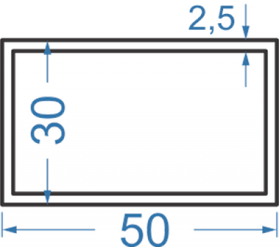 Алюминиевая труба прямоугольная 50x30x2,5 мм, АД31