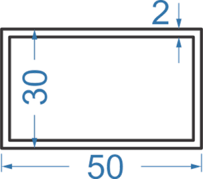 Алюминиевая труба прямоугольная 50x30x2 мм, АД31