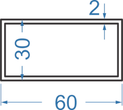 Алюминиевая труба прямоугольная 60x30x2 мм, АД31