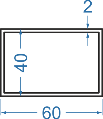 Алюминиевая труба прямоугольная 60x40x2 мм, АД31