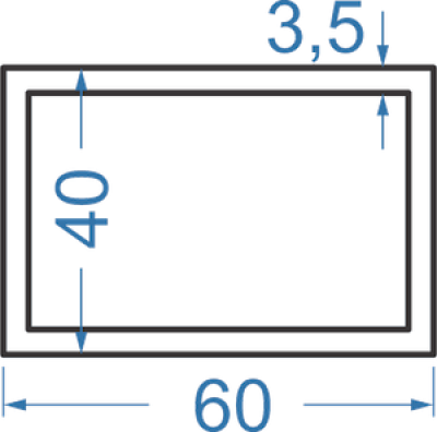 Алюминиевая труба прямоугольная 60x40x3,5 мм, АД31