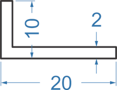Алюминиевый уголок разносторонний 20x10x2 мм, АД31