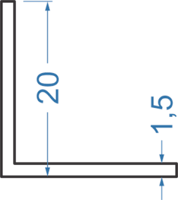 Алюминиевый уголок равносторонний 20x20x1,5 мм, АД31, без покрытия