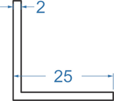 Алюминиевый уголок равносторонний 25x25x2 мм, АД31