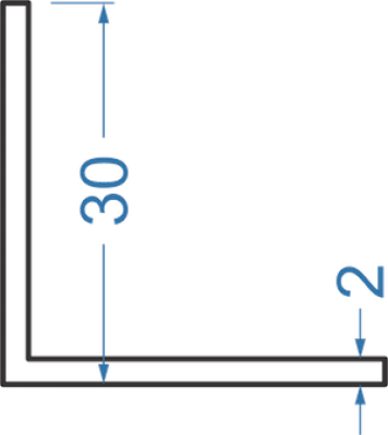 Алюминиевый уголок равносторонний 30x30x2 мм, АД31