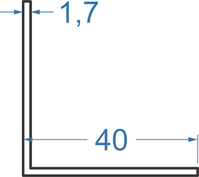 Алюминиевый уголок равносторонний 40x40x1,7 мм, АД31, без покрытия