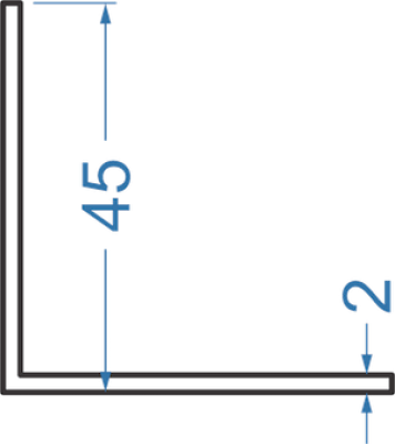 Алюминиевый уголок равносторонний 45x45x2 мм, АД31