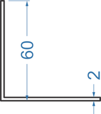 Алюминиевый уголок равносторонний 60x60x2 мм, АД31