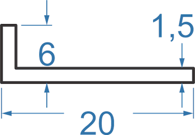 Алюминиевый уголок разносторонний 20x6x1,5 мм, АД31