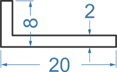 Алюминиевый уголок разносторонний 20x8x2 мм, АД31, без покрытия