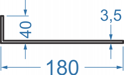 Алюминиевый уголок разносторонний 180x40x3,5 мм, АД31