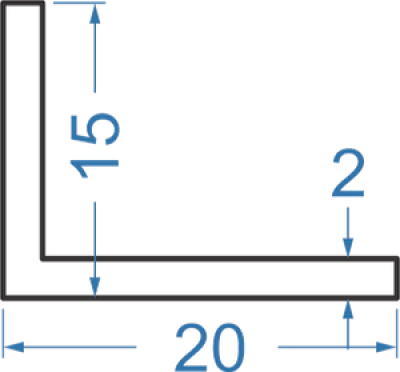 Алюминиевый уголок разносторонний 20x15x2 мм, АД31