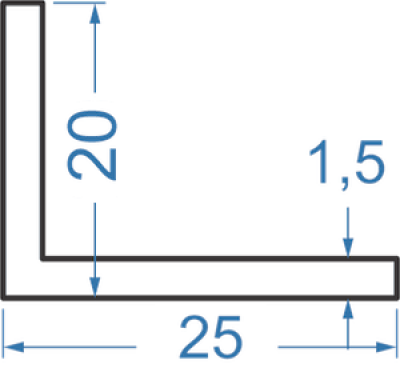 Алюминиевый уголок разносторонний 25x20x1,5 мм, АД31