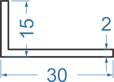 Алюминиевый уголок разносторонний 30x15x2 мм, АД31