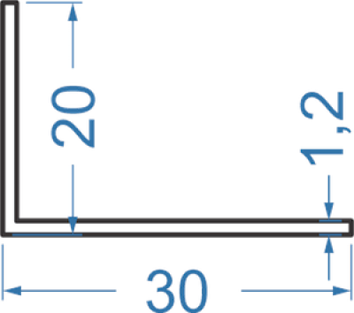 Алюминиевый уголок разносторонний 30х20х1,2 мм, АД31