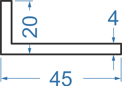 Алюминиевый уголок разносторонний 45х20х4 мм, АД31