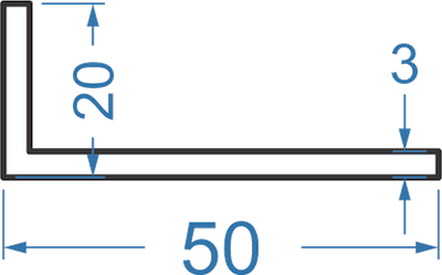 Алюминиевый уголок разносторонний 50x20x3 мм, АД31